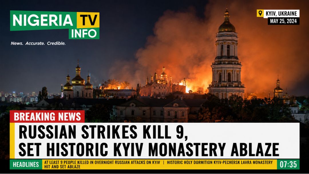 Featured image: Russia Strikes Kill 9, Historic Kyiv Monastery Set Ablaze