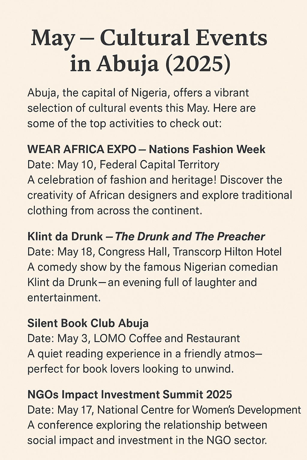 Featured image: May – Cultural Events in Abuja (2025)